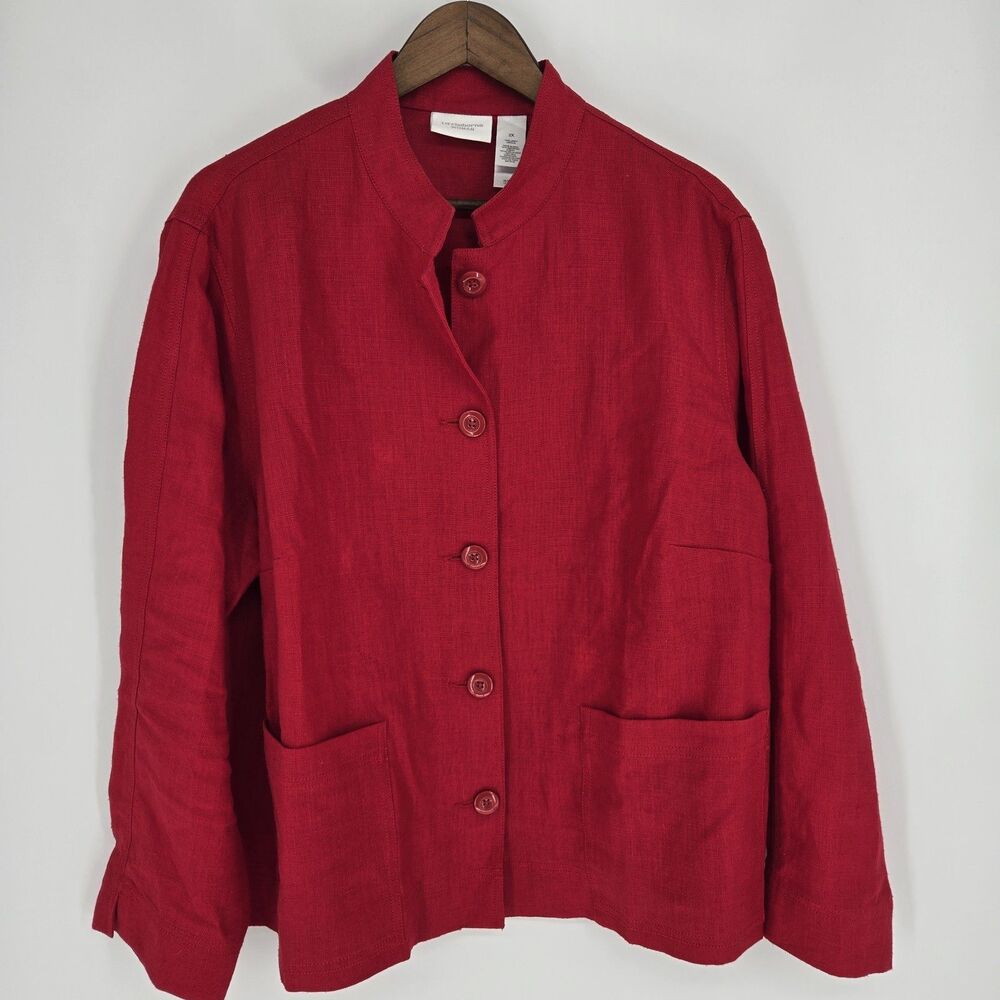 Liz Claiborne Linen Jacket 2X Minimalist Lagenlook Slub Linen Red